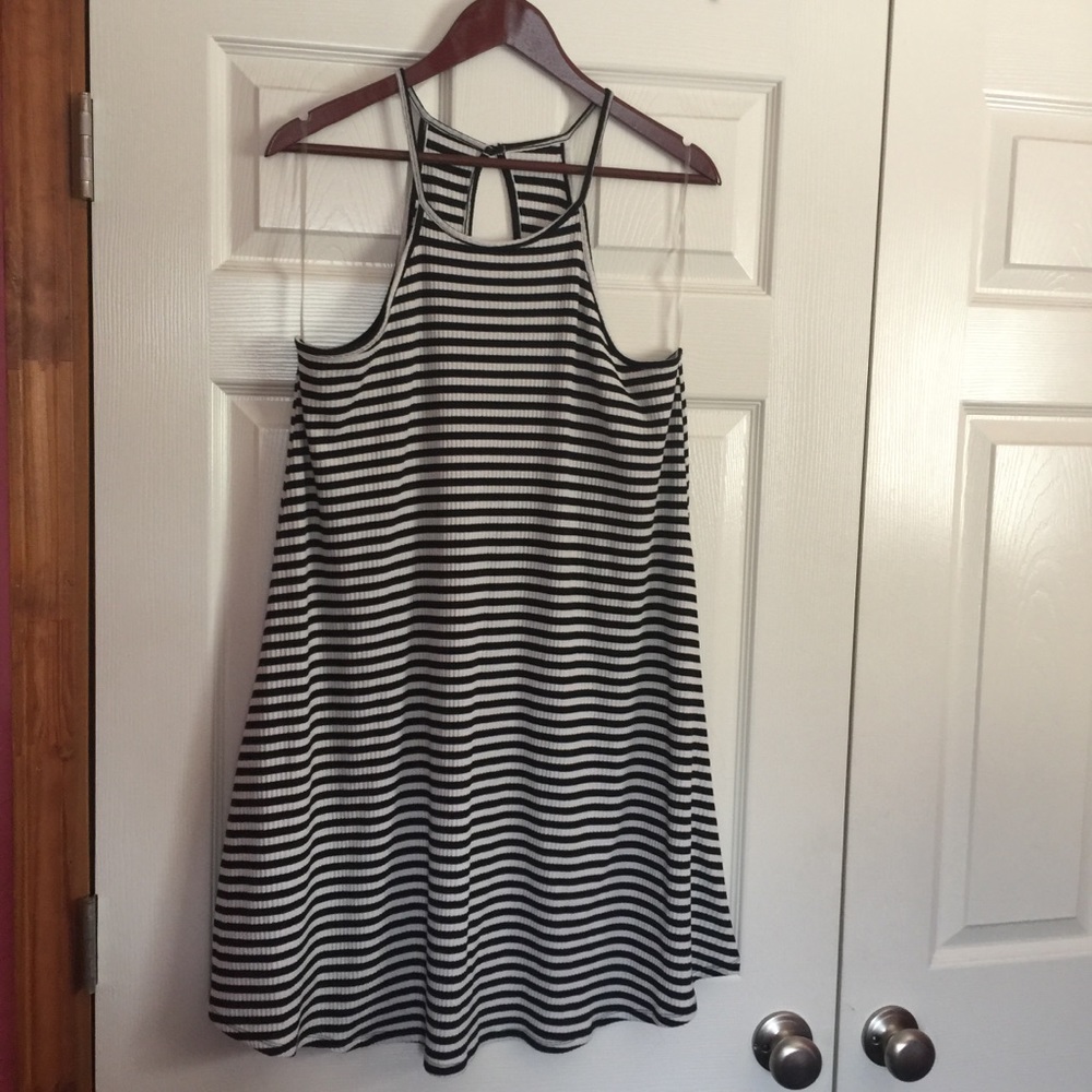 Striped high neck swing dress